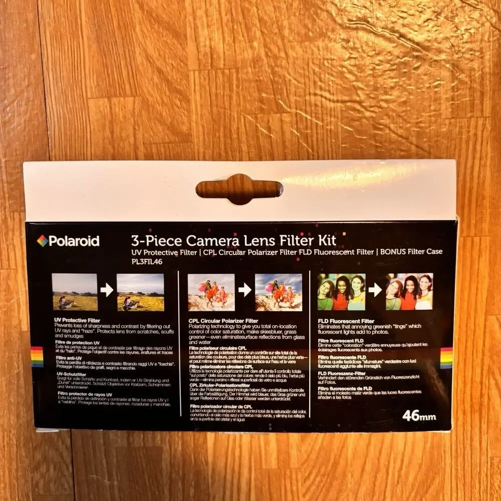 Polaroid 46mm Camera Lens Filter Kit UV CPL FLD 3 Piece Set w Case PL3FIL46 New